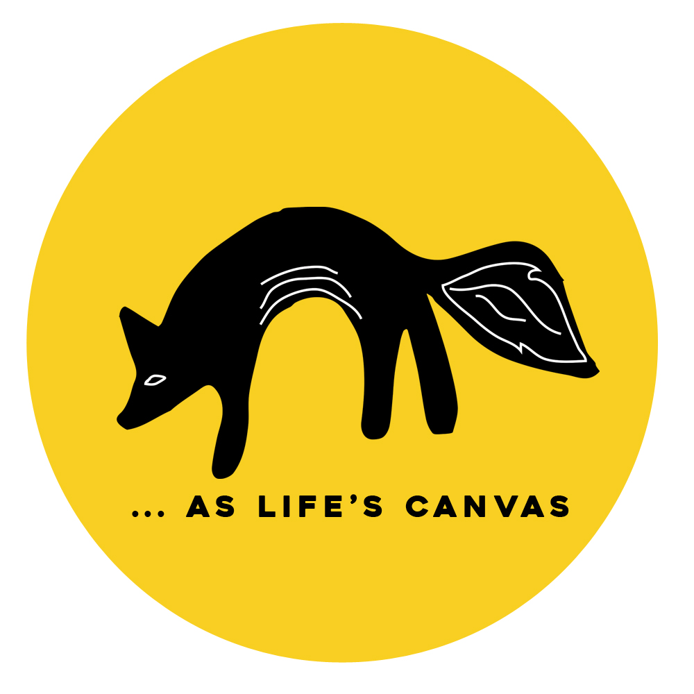 σήμα εταιρίας με αλεπού σε κίτρινο κύκλο που γράφει as life's canvas